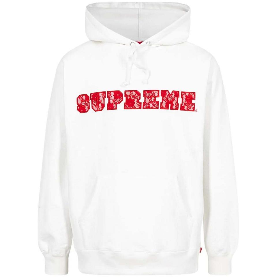 Supreme Csipke Detail Logo Kapucnis Pulóver Fehér | HU475XF