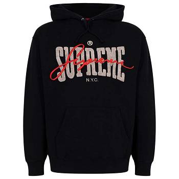 Supreme Embroide Chenilles Kapucnis Pulóver Fekete | HU483EX